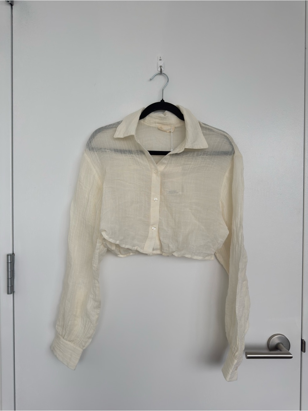 Monday Swimwear Cream Sheer Cropped Button-Down Shirt
